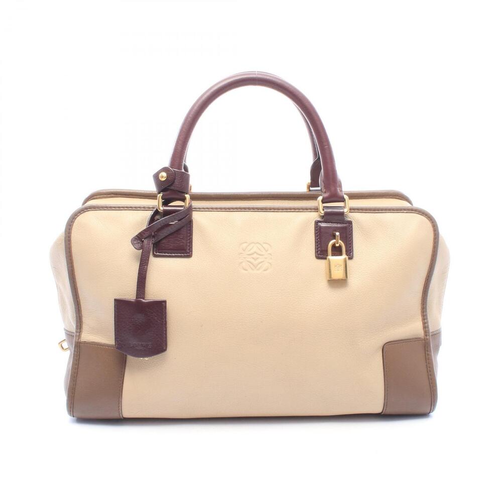 Loewe Amazona Top Handle Bag Leather Burgundy Red Beige